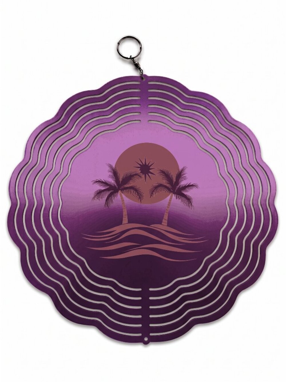 10" Tropical Palm Tree Kinetic Wind Spinner - Purple Metal Hanging Yard Decor